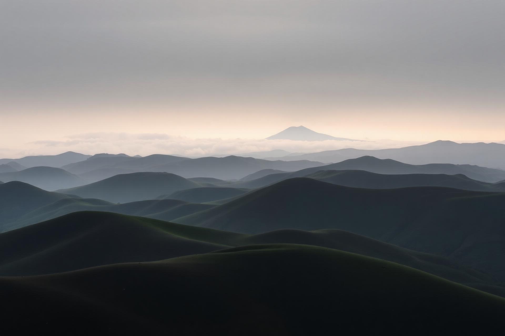 The Central Bohemian Uplands at dawn, with Milešovka in the distance